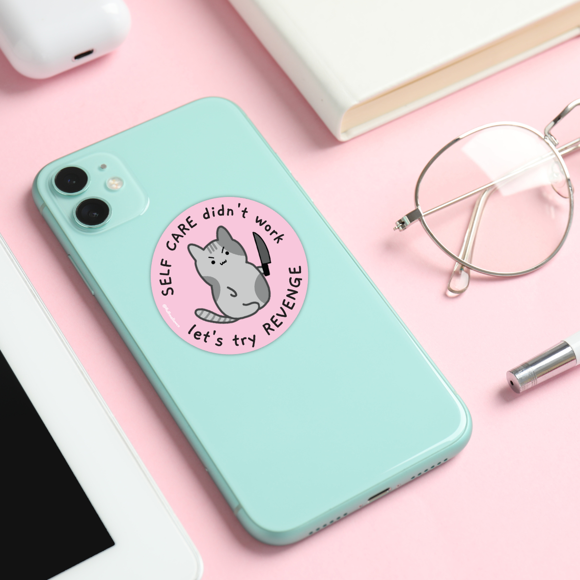 "Let's Try Revenge" Angry Kitty Vinyl Sticker