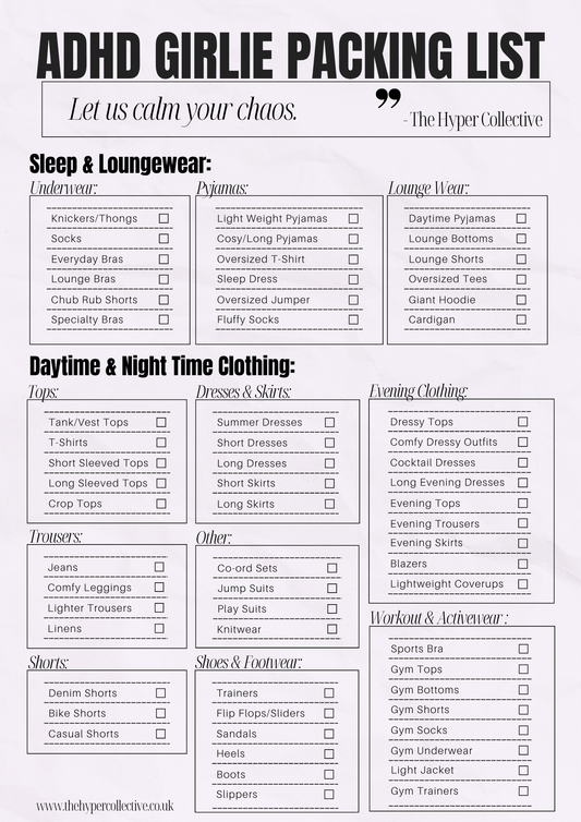ADHD Girlie Packing List