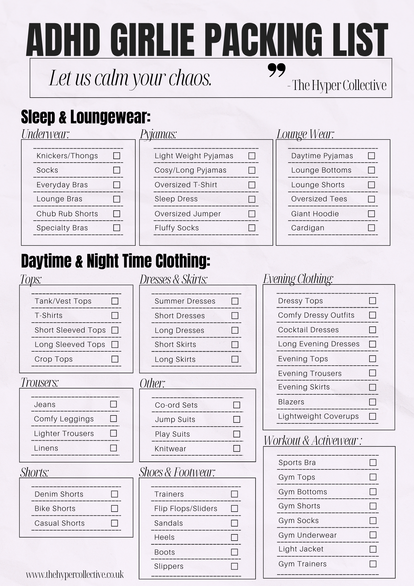 ADHD Girlie Holiday Packing List