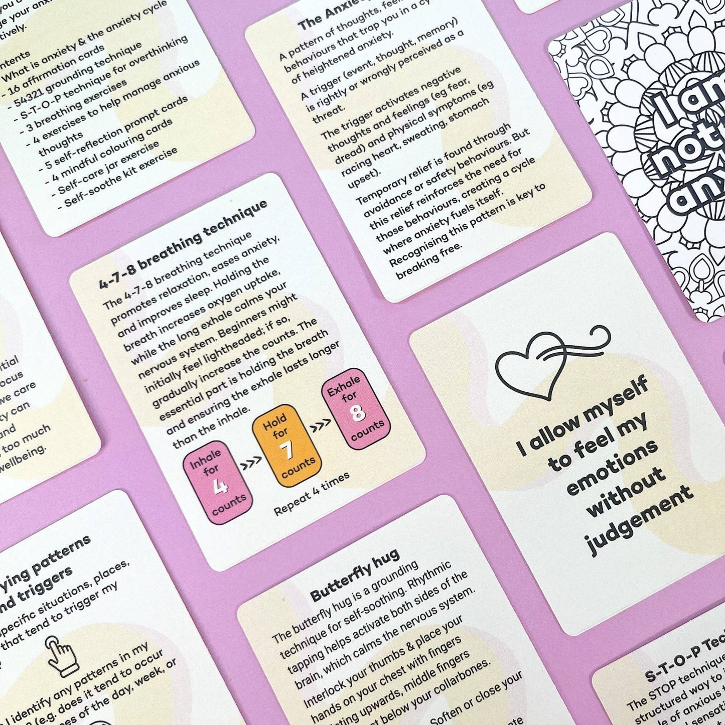 ADHD mental health anxiety toolkit mental health educational cards with text and graphics on a pink background